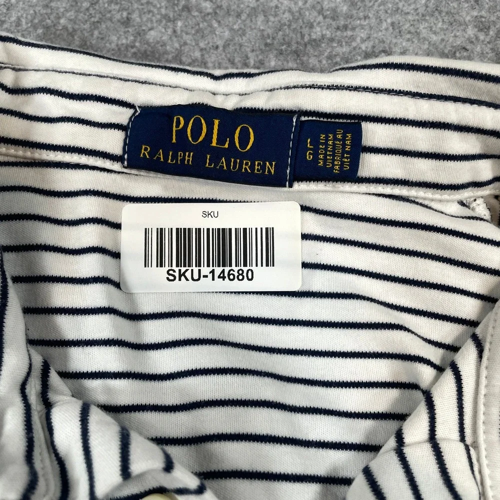 Polo Ralph Lauren Mens Polo Shirt Large Striped Short Sleeve White Navy Blue